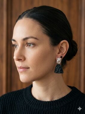 Rosemori Textured Black Silver Triangle Drop Earrings Hammered Geometric Box